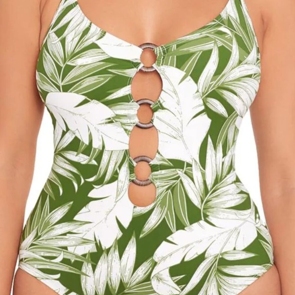 Skinny Dippers Green  Tropical Print One Piece Size M New